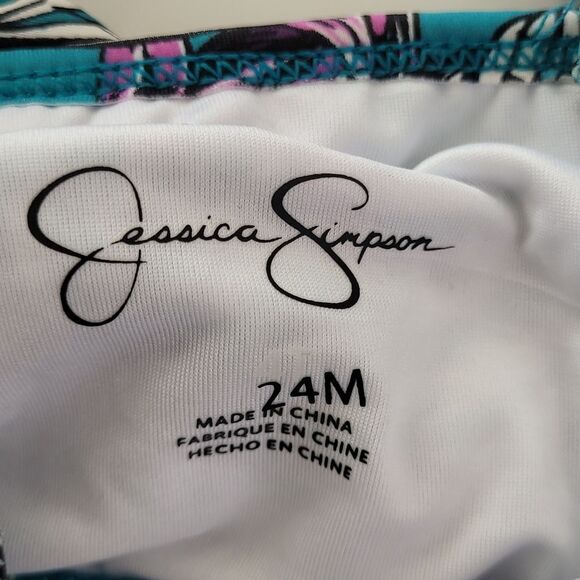 NEW 24 MO JESSICA SIMPSON 2 PIECE tropical pure black green pom swimsuit NWT - Picture 11 of 11
